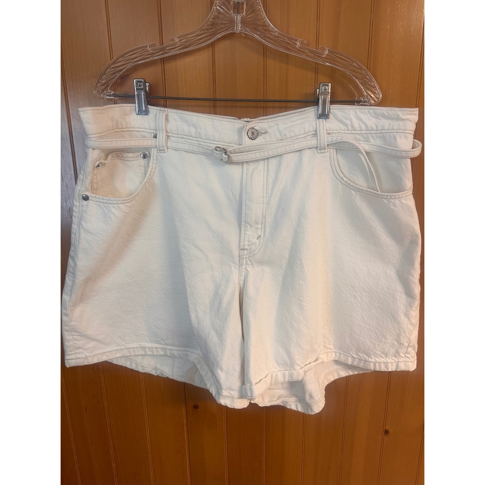 Abercrombie & Fitch The Loose Short High Rise Cream Denim Preppy Belted 18 34W